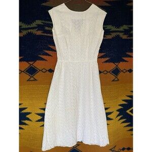 Vintage White Eyelet Lace Cotton Dress. A Line. Sheer. Size Small. Rare.